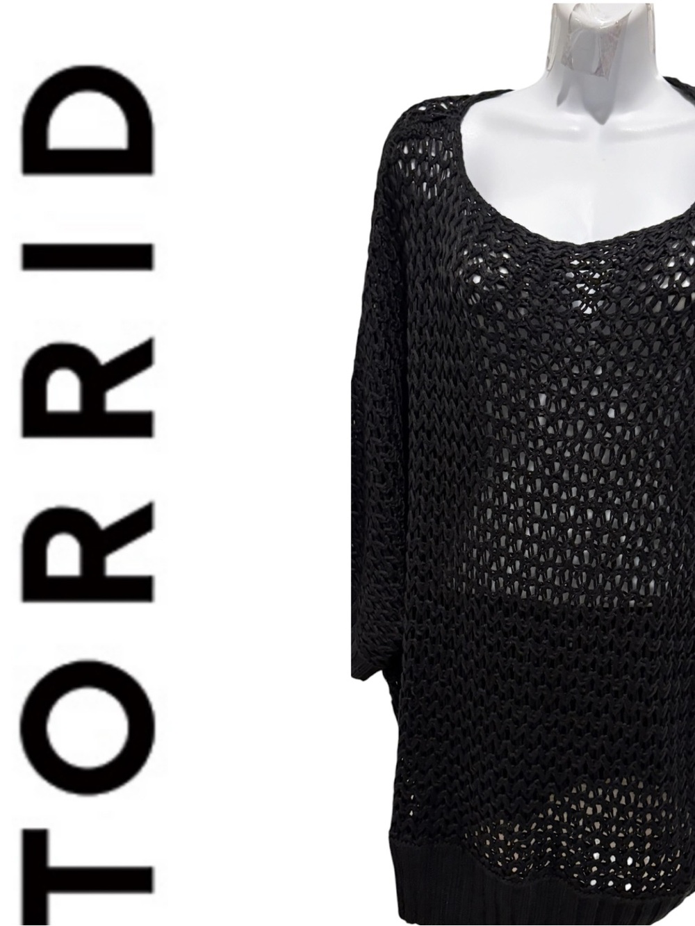 NWT TORRID Open Stitch Dolman Pullover Sweater Deep Black Size 2